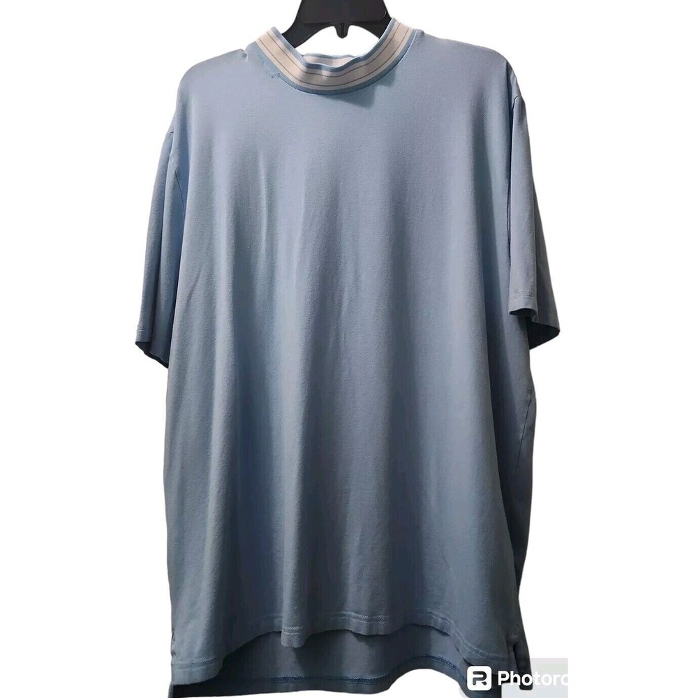 Johnnie-O Striped Collar T-Shirt Soft Casual Top Short Sleeve Blue XL